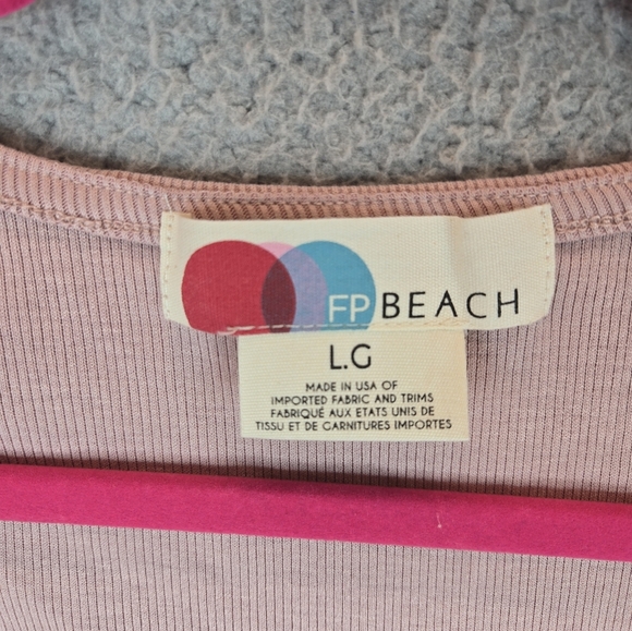 Free People Beach Womens Tank Top Sz L Cropped Pale Pink Ribbed Soft Relaxed - Picture 2 of 9